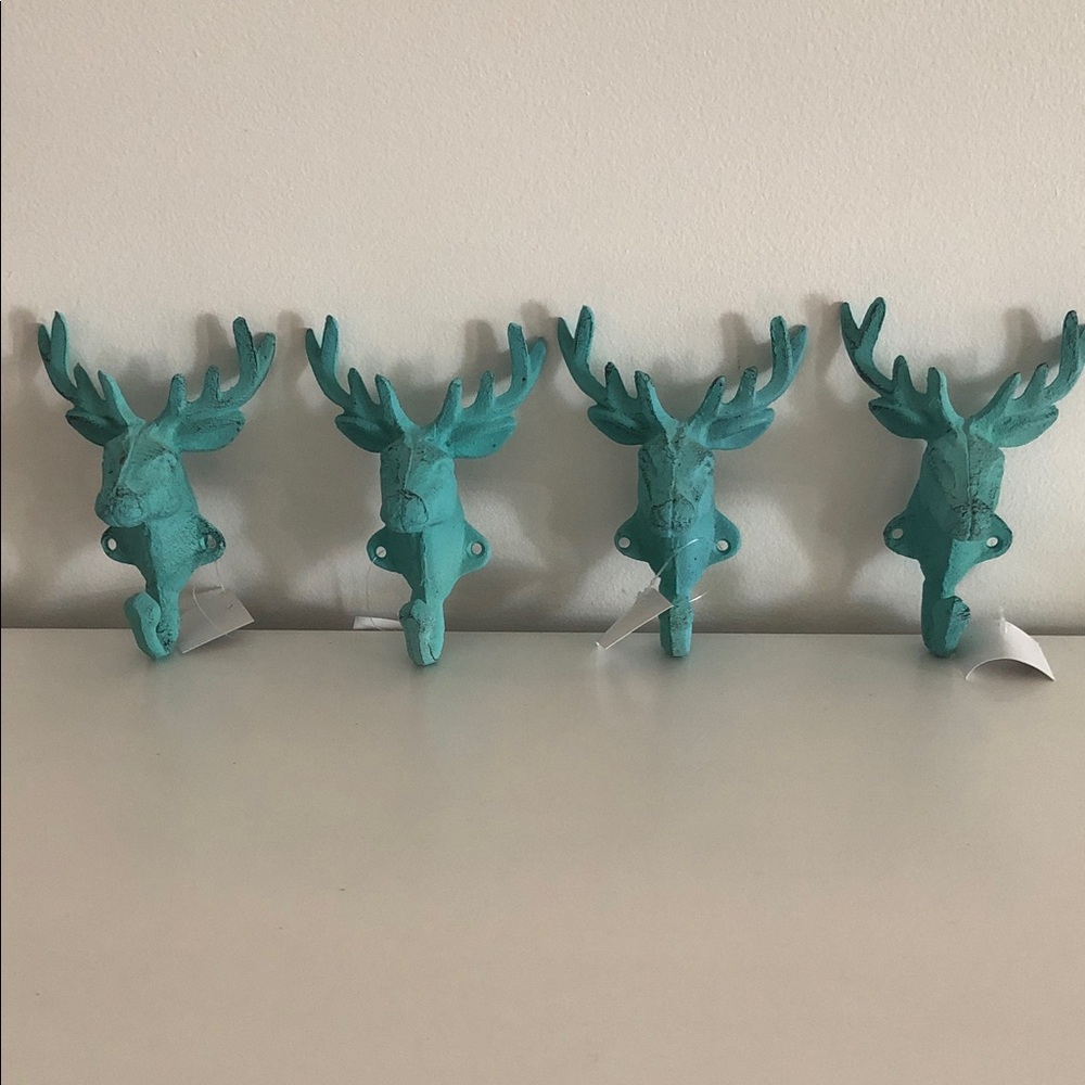 Teal Deer Head Wall Hooks set of 4